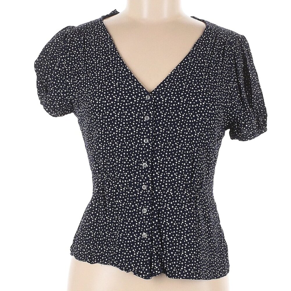 J. Crew Star Print Rayon Button Up Peplum Top Womens Size 8 Medium Summer Blouse